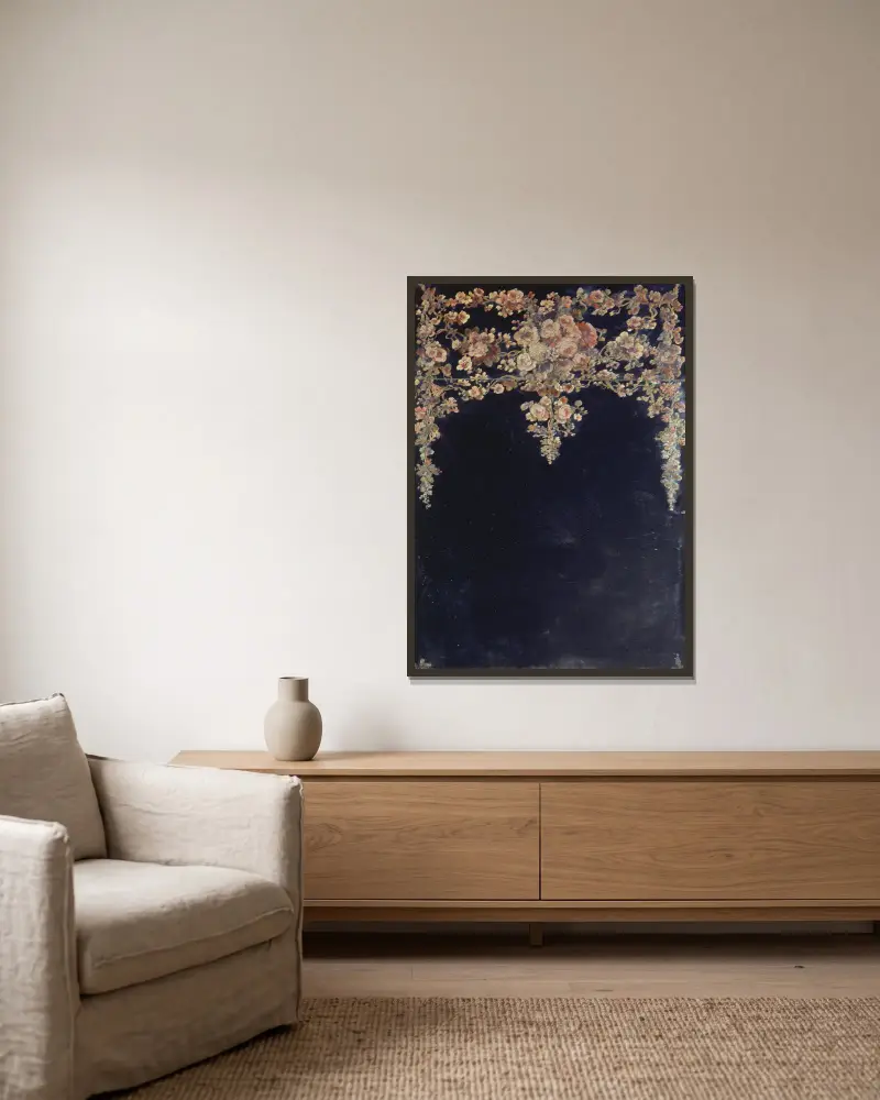 Guirlandes de fleurs. Peinture sur un miroir. av Narcisse-Virgile Diaz de La Peña inramad på en vägg