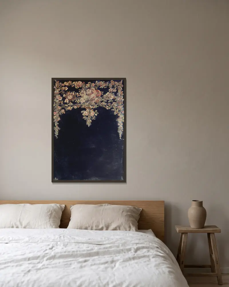 Guirlandes de fleurs. Peinture sur un miroir. av Narcisse-Virgile Diaz de La Peña inramad på en vägg