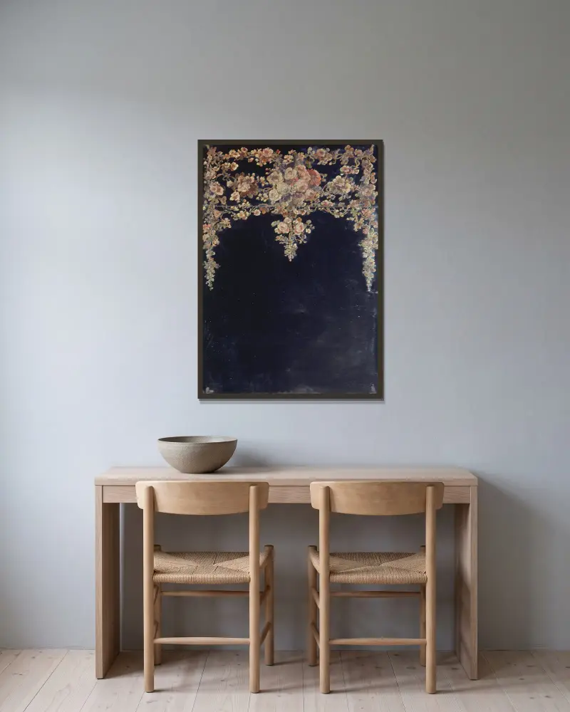 Guirlandes de fleurs. Peinture sur un miroir. av Narcisse-Virgile Diaz de La Peña inramad på en vägg