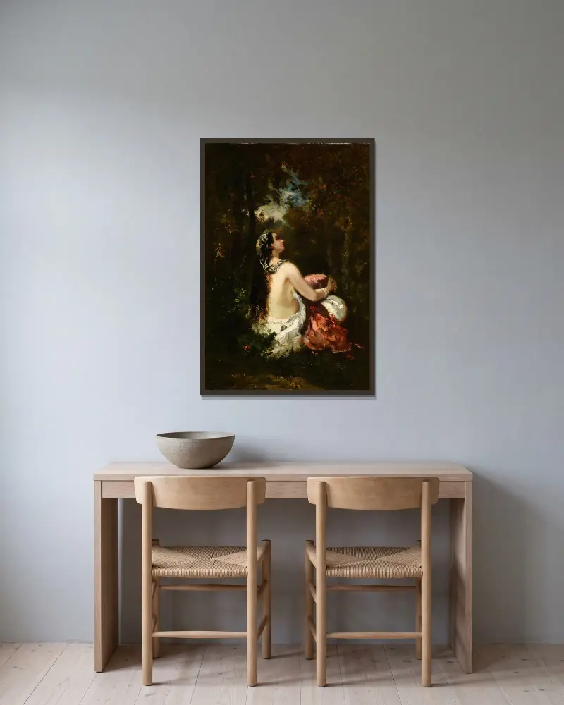 La femme à la perruche av Narcisse-Virgile Diaz de La Peña inramad på en vägg