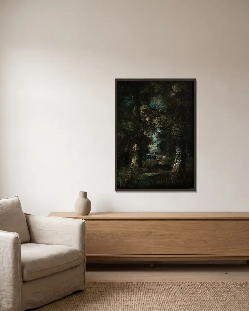 Landschaft (Waldweg) von Narcisse-Virgile Diaz de La Peña gerahmt an einer Wand