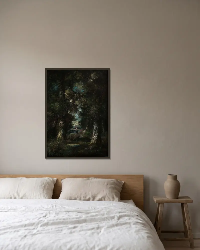 Landschaft (Waldweg) von Narcisse-Virgile Diaz de La Peña gerahmt an einer Wand