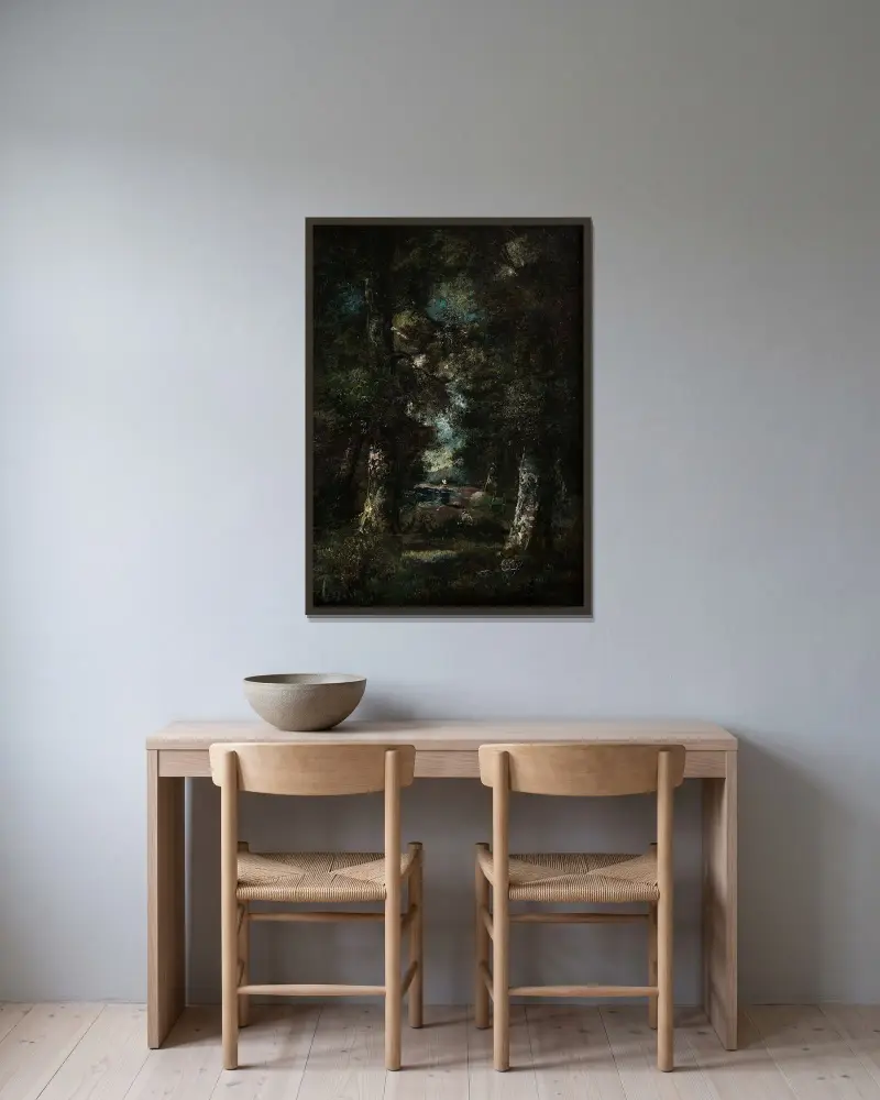 Landschaft (Waldweg) von Narcisse-Virgile Diaz de La Peña gerahmt an einer Wand