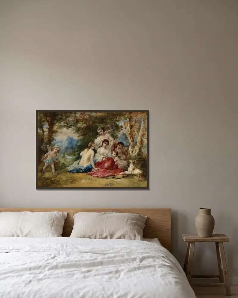 Die Hamadryaden von Narcisse-Virgile Diaz de La Peña gerahmt an einer Wand