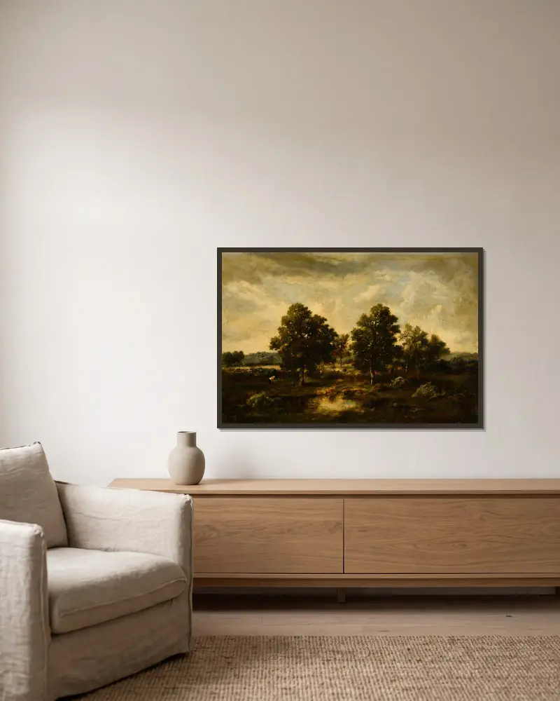 Heide mit Meer von Narcisse-Virgile Diaz de La Peña gerahmt an einer Wand