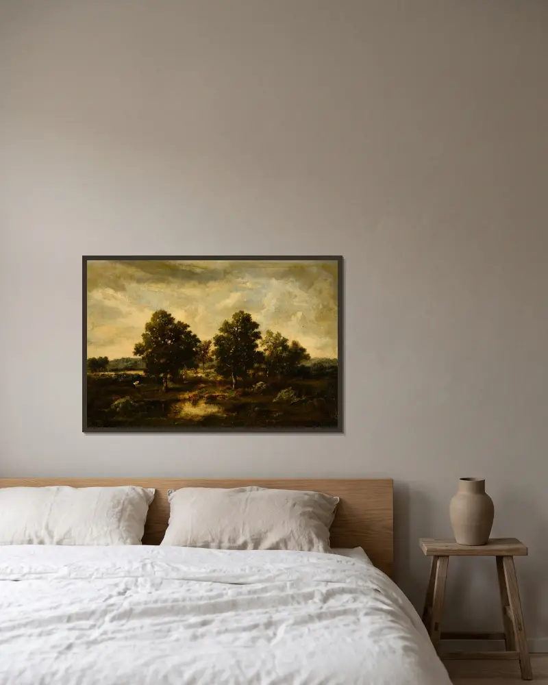 Heide mit Meer von Narcisse-Virgile Diaz de La Peña gerahmt an einer Wand