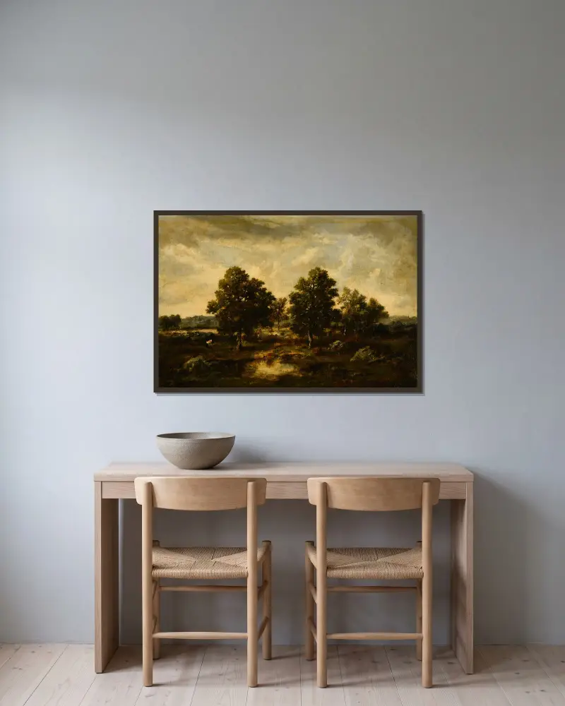 Heide mit Meer von Narcisse-Virgile Diaz de La Peña gerahmt an einer Wand