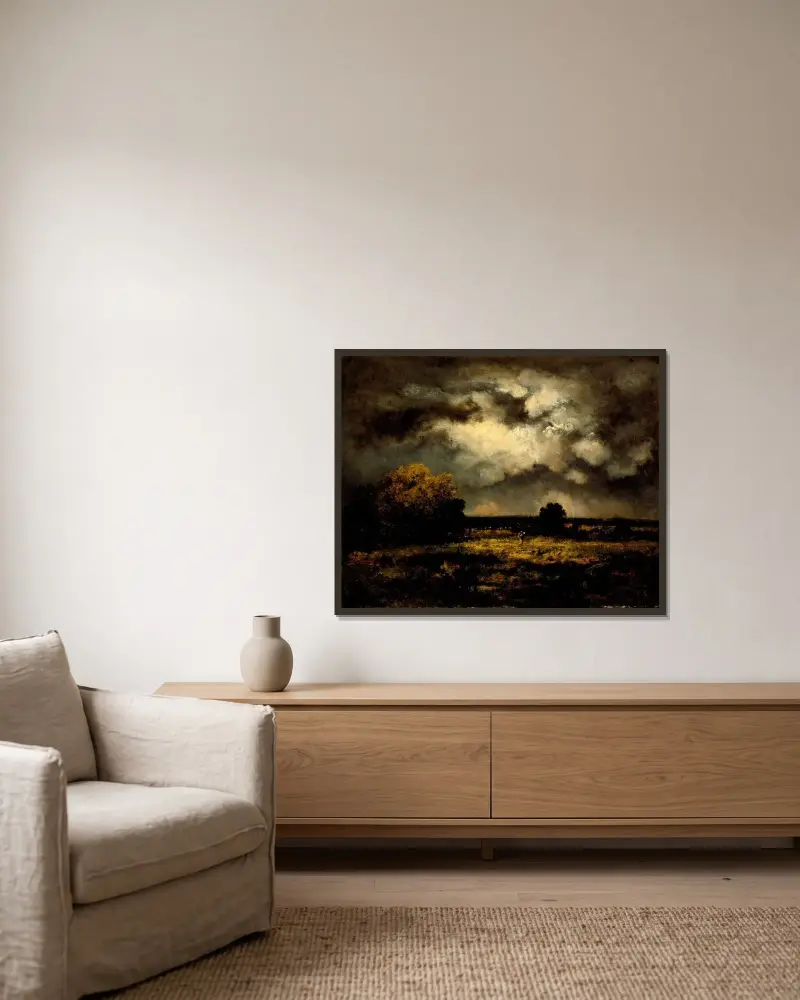 Stormy Landscape, Narcisse-Virgile Diaz de La Peña v rámu na stěně