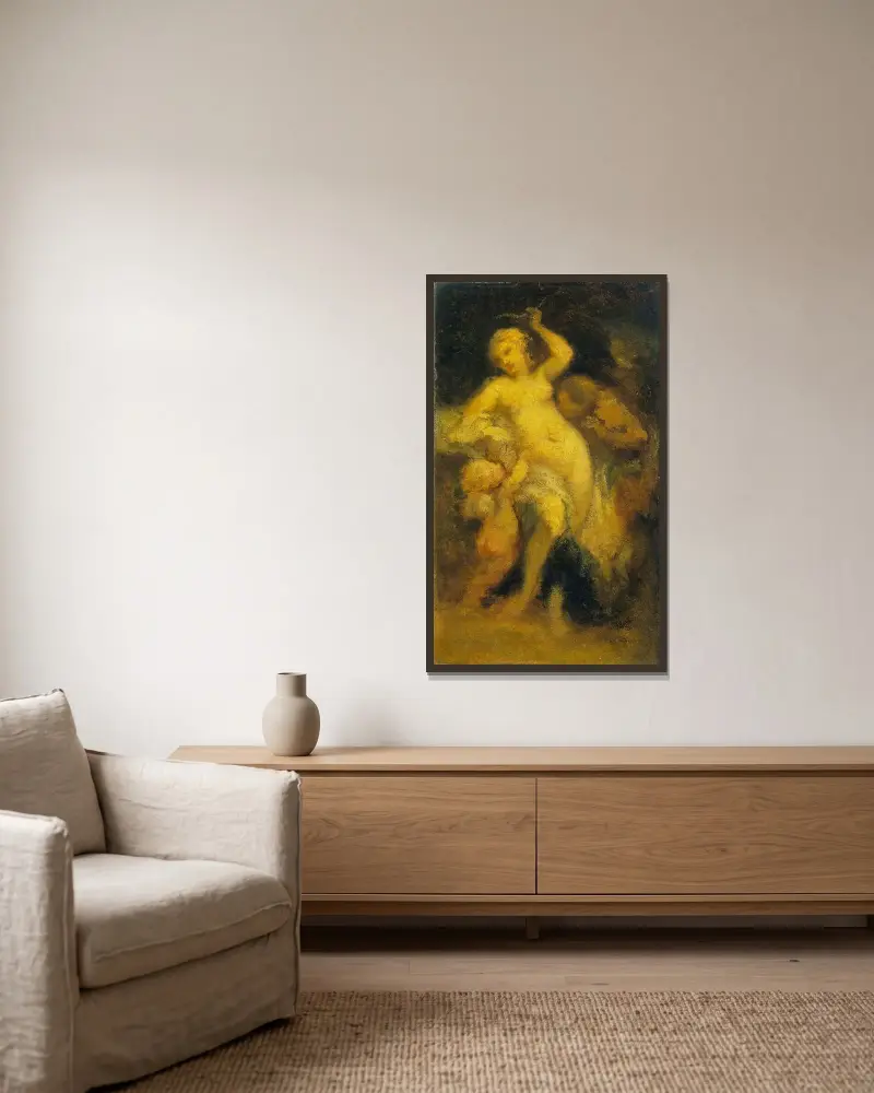 Venus entwaffnet Amor von Narcisse-Virgile Diaz de La Peña gerahmt an einer Wand