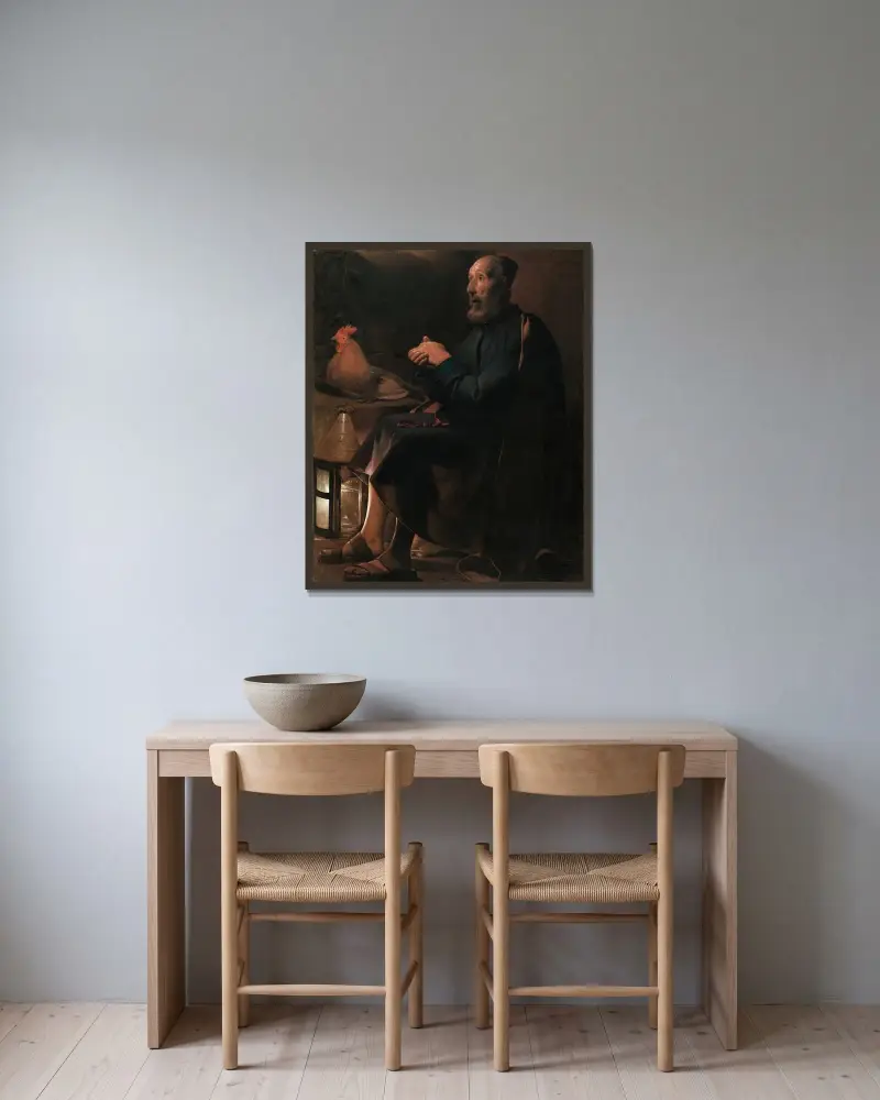 Den ångerfulle Petrus av Georges de La Tour inramad på en vägg