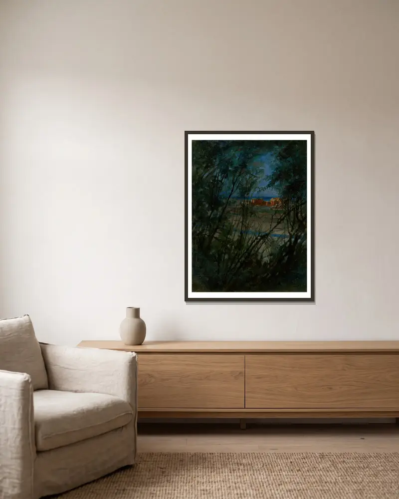 Blue Landscape av Ladislav Mednyánszky inramad på en vägg