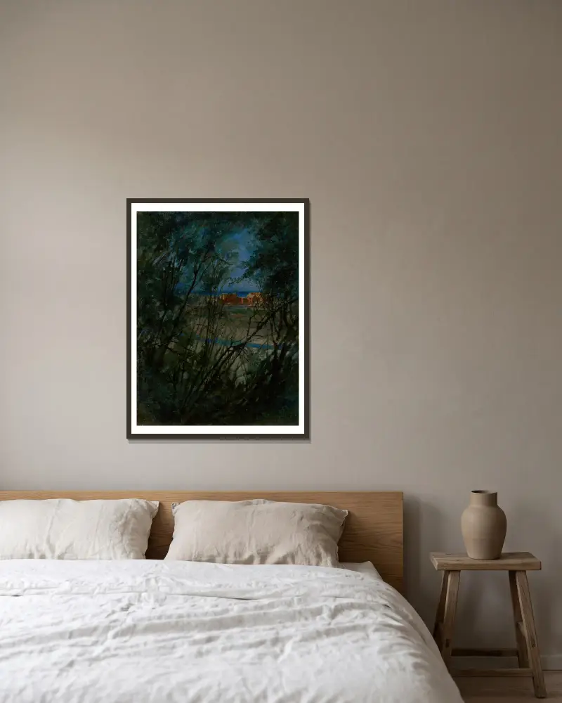 Blue Landscape av Ladislav Mednyánszky inramad på en vägg