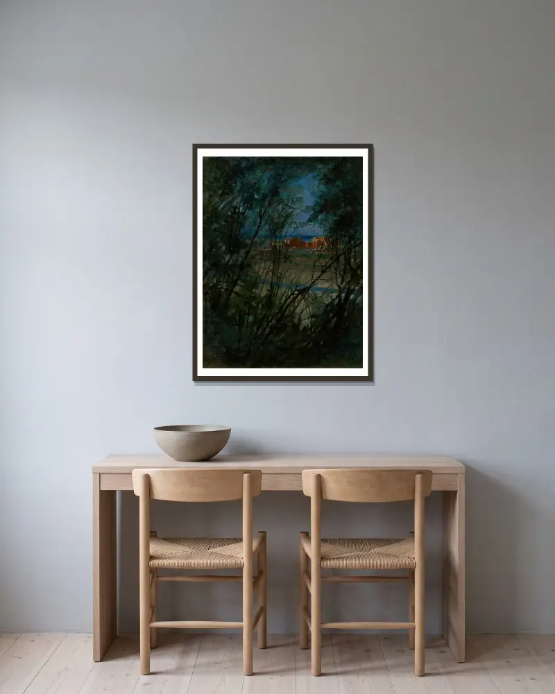 Blue Landscape av Ladislav Mednyánszky inramad på en vägg