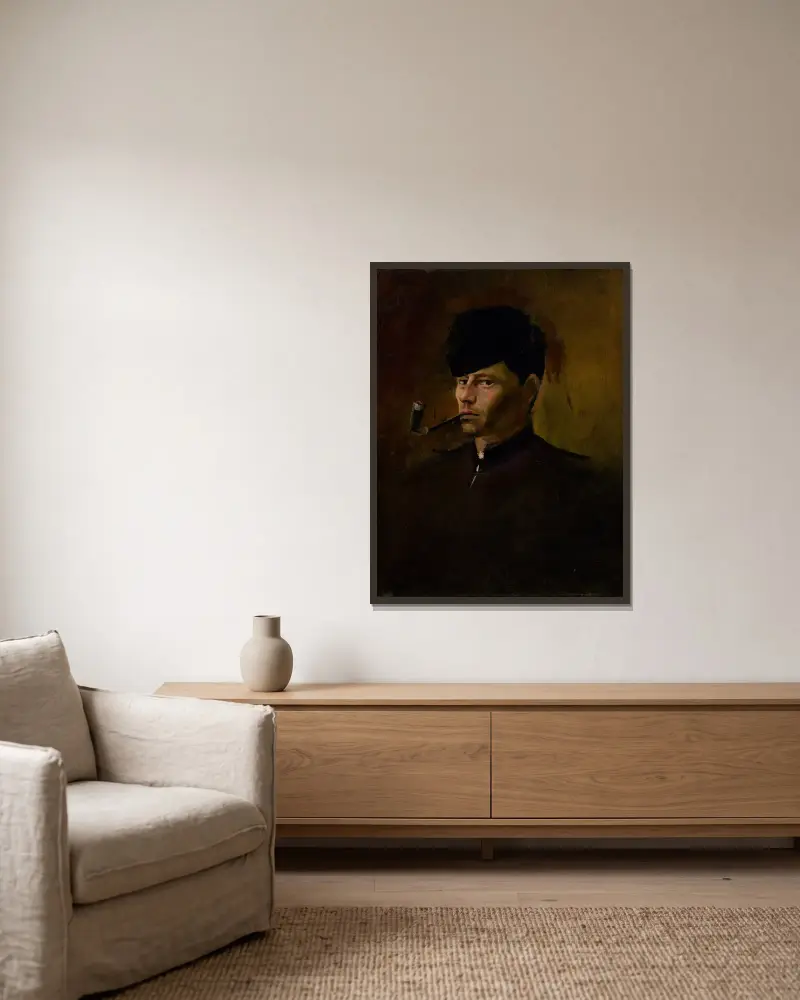 Dandy in Fur Cap with Pipe av Ladislav Mednyánszky inramad på en vägg
