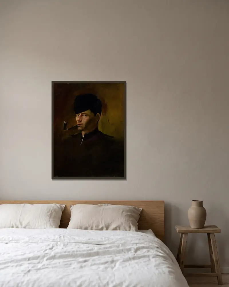 Dandy in Fur Cap with Pipe av Ladislav Mednyánszky inramad på en vägg