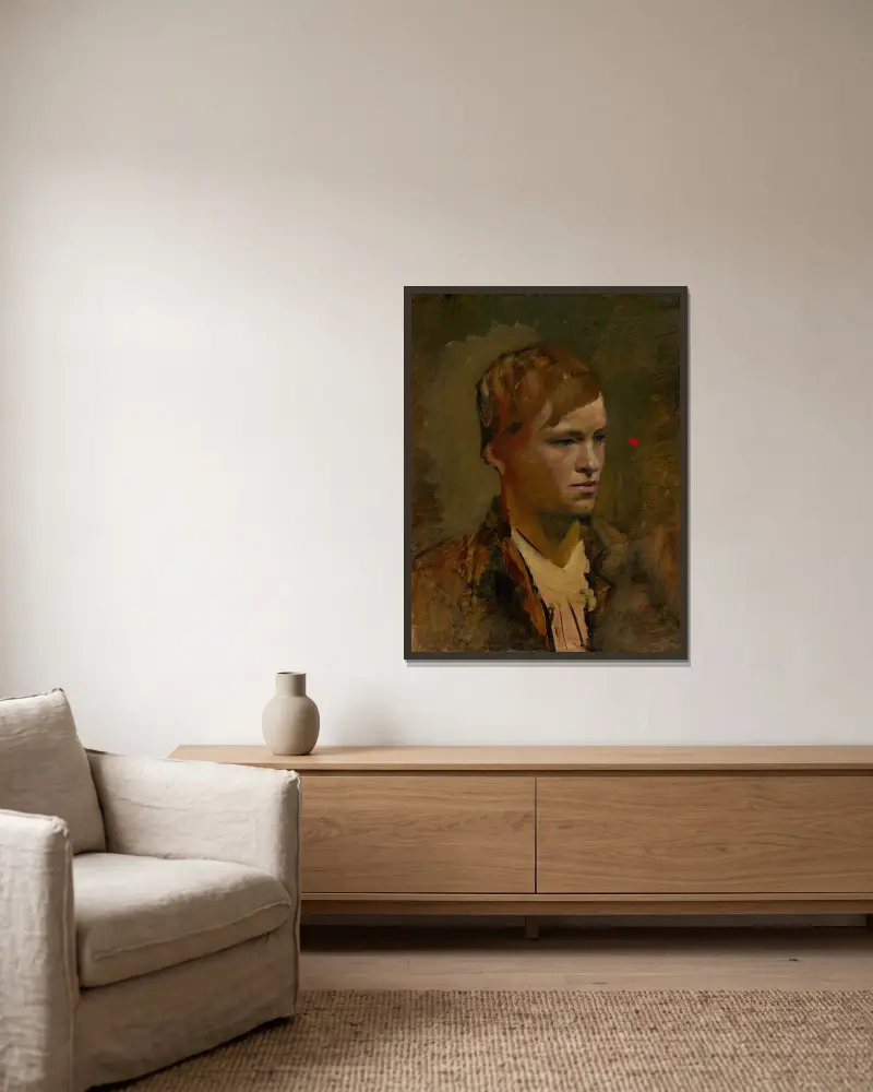 Fair-Headed Boy with Red Point in the Background av Ladislav Mednyánszky inramad på en vägg