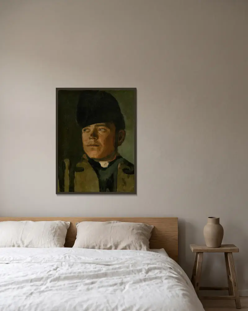 Groom in a Fur Cap av Ladislav Mednyánszky inramad på en vägg