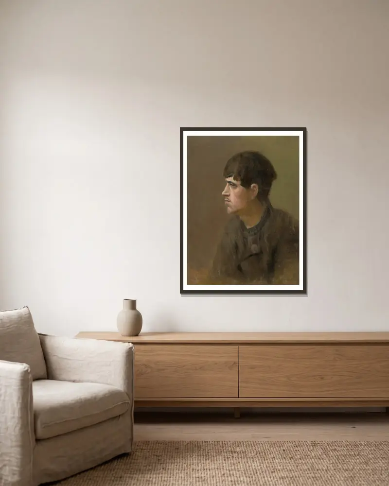 Half-Figure of a Young Man from Profile av Ladislav Mednyánszky inramad på en vägg