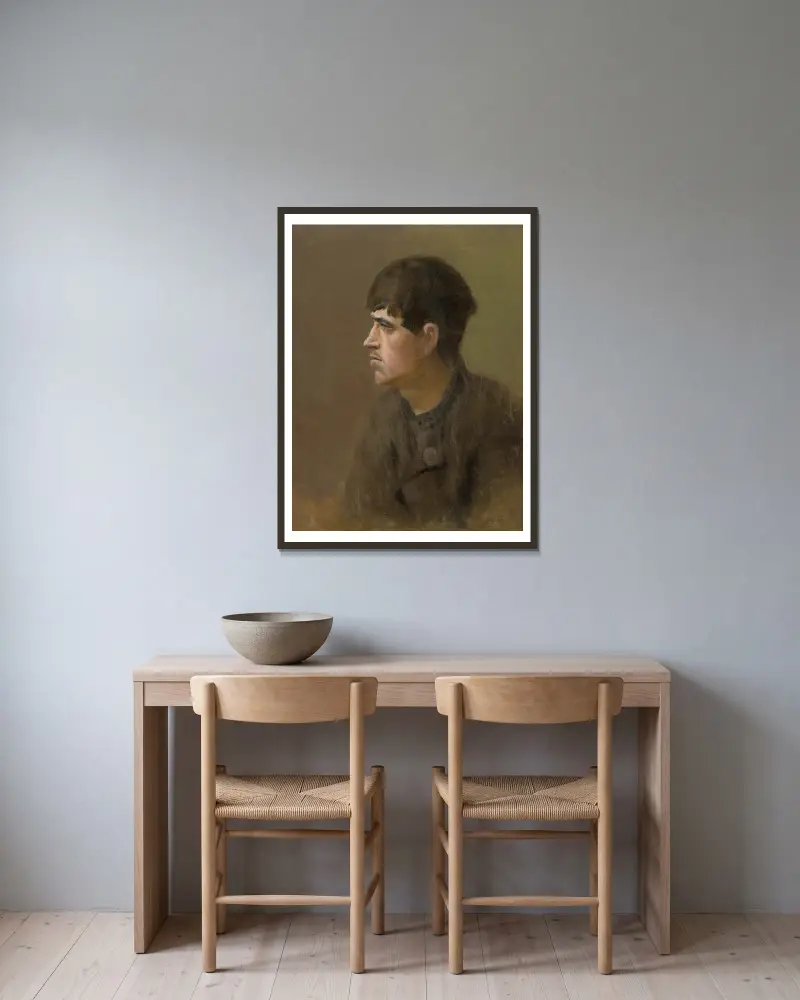 Half-Figure of a Young Man from Profile av Ladislav Mednyánszky inramad på en vägg