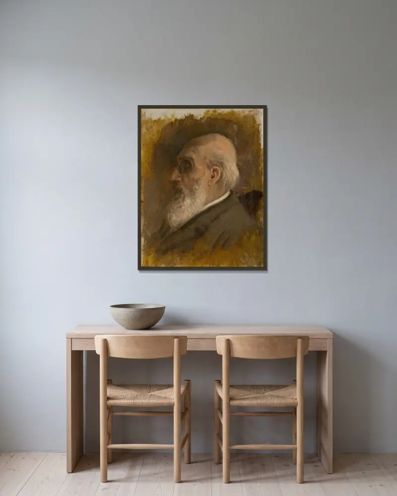 Konstnärens far i profil med pincené av Ladislav Mednyánszky inramad på en vägg