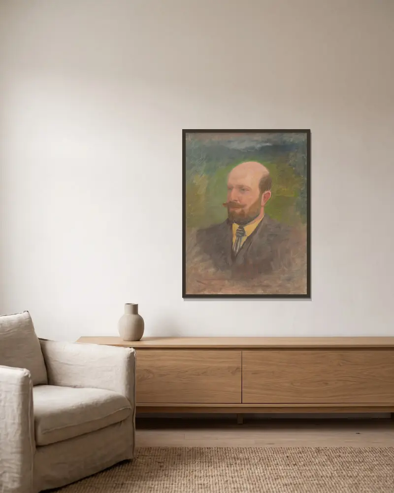 Portrait of a Man with a Tie av Ladislav Mednyánszky inramad på en vägg
