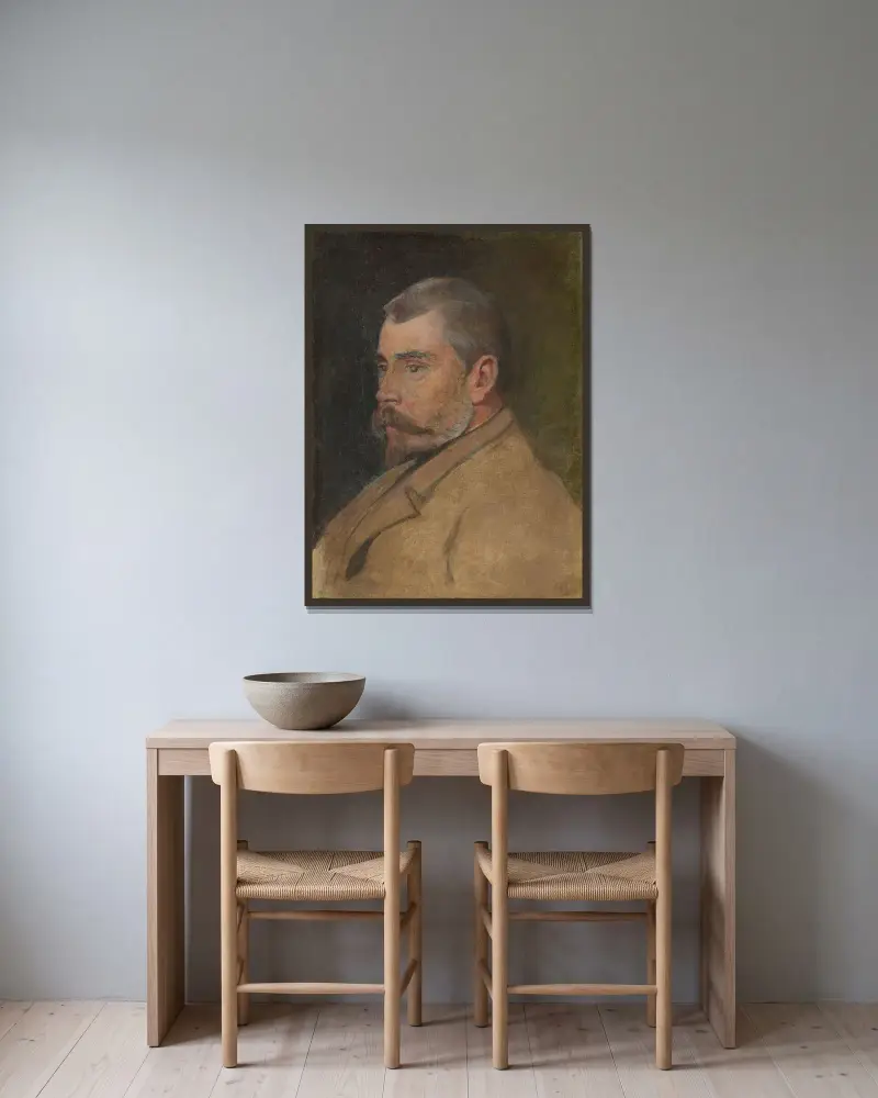 Porträt des Schwagers Štefan Czóbel von Ladislav Mednyánszky gerahmt an einer Wand