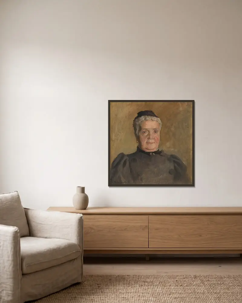Portrait of Evelin Czóbel av Ladislav Mednyánszky inramad på en vägg