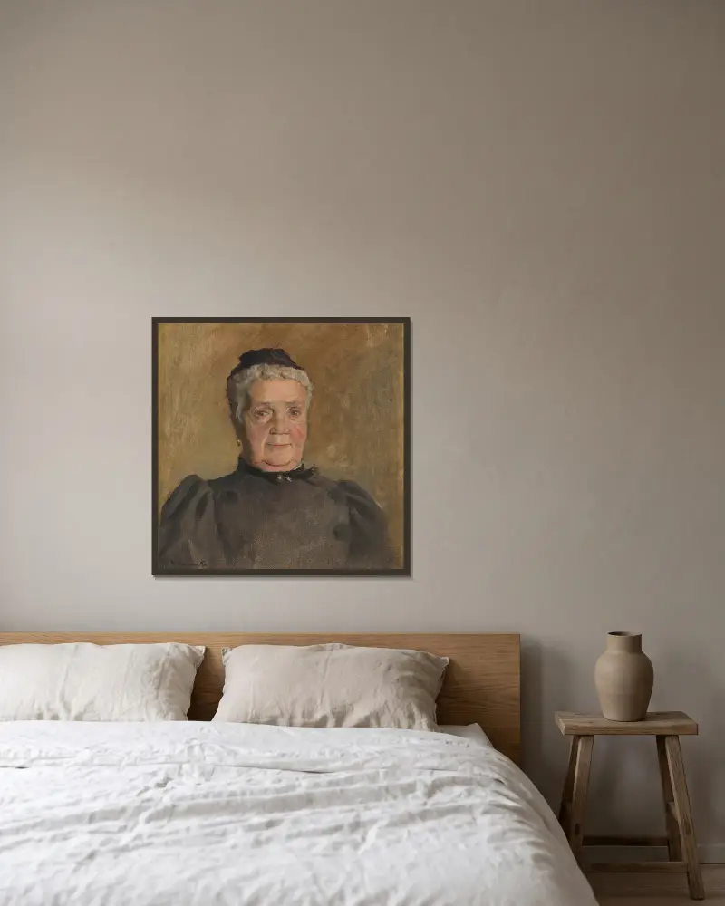 Portrait of Evelin Czóbel av Ladislav Mednyánszky inramad på en vägg