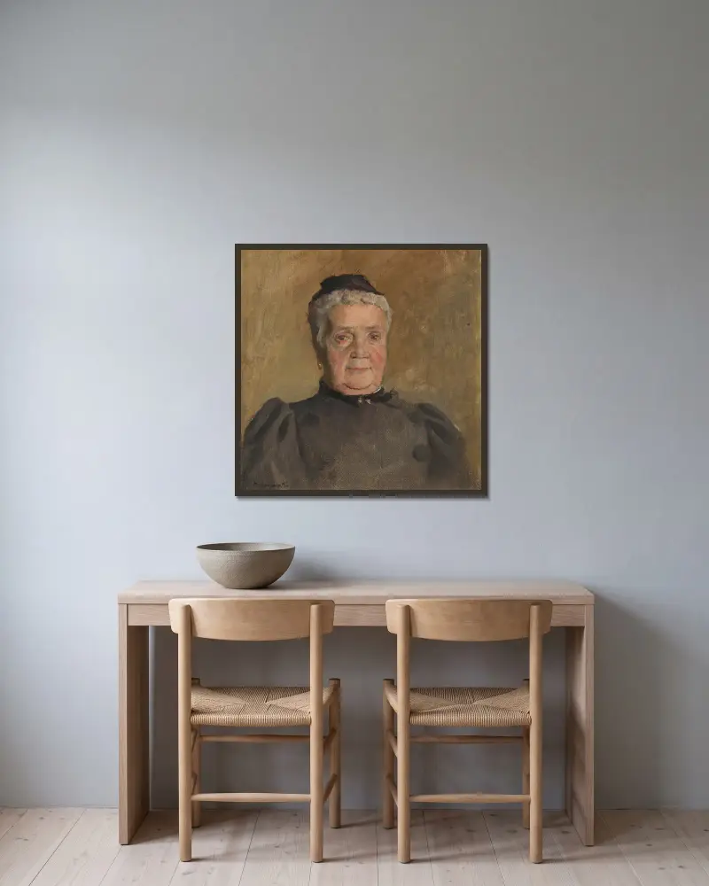 Portrait of Evelin Czóbel av Ladislav Mednyánszky inramad på en vägg