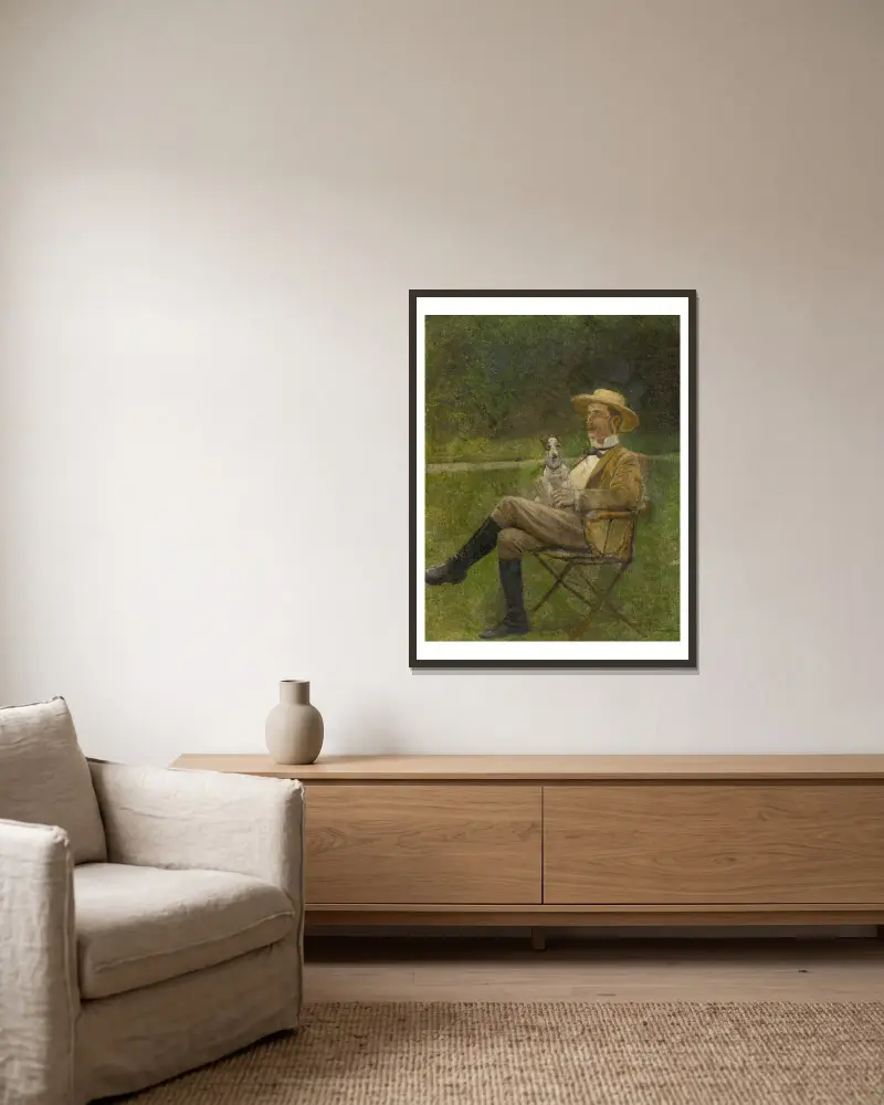 Study of a Seated Man with a Dog av Ladislav Mednyánszky inramad på en vägg