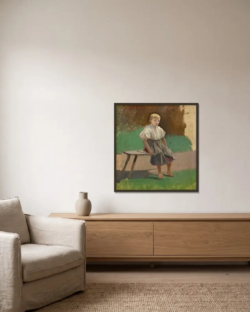 Studie einer sitzenden Bauernmagd von Ladislav Mednyánszky gerahmt an einer Wand