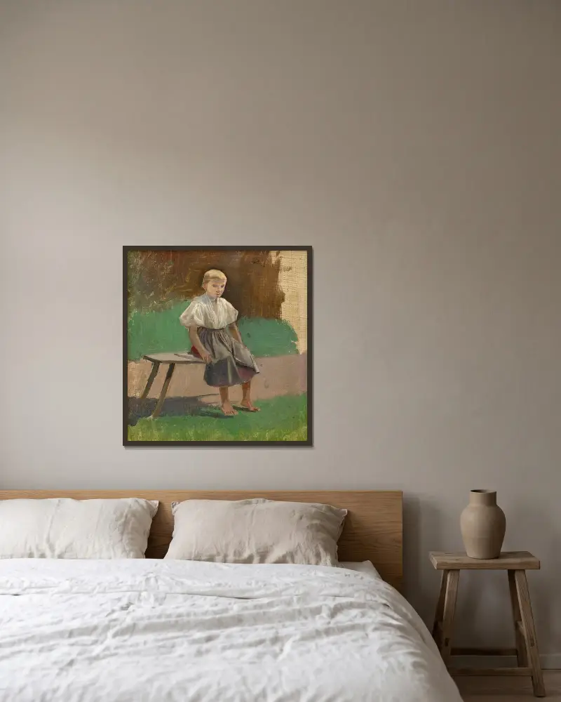 Studie einer sitzenden Bauernmagd von Ladislav Mednyánszky gerahmt an einer Wand