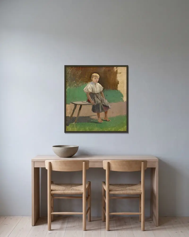 Studie einer sitzenden Bauernmagd von Ladislav Mednyánszky gerahmt an einer Wand
