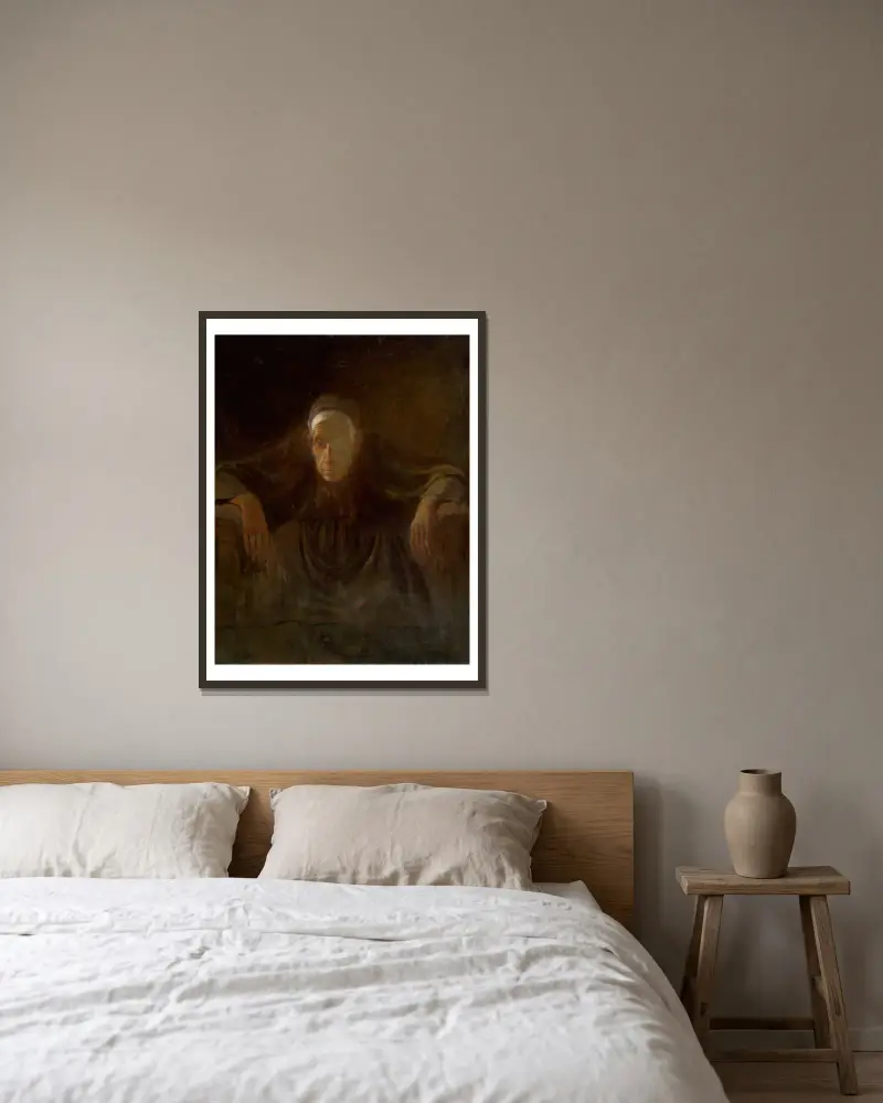 Study of an Old Woman av Ladislav Mednyánszky inramad på en vägg