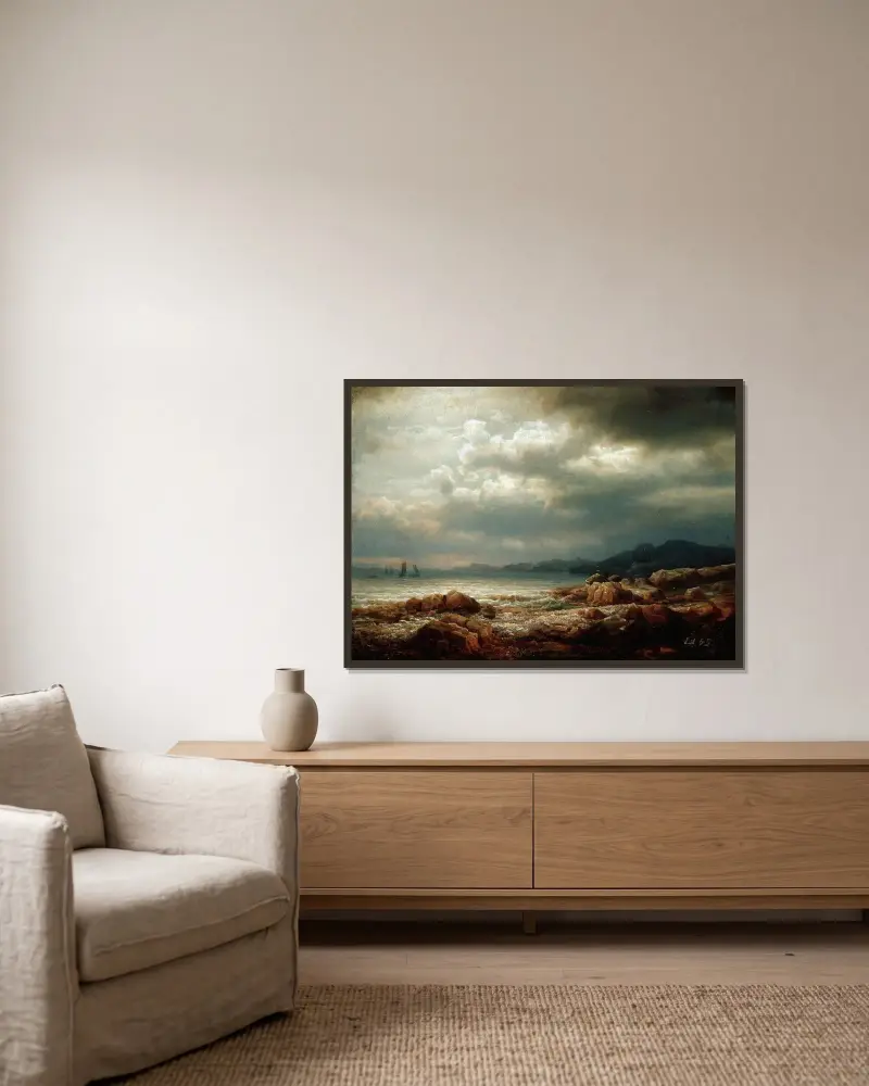 Coastal Landscape av Lars Hertervig inramad på en vägg
