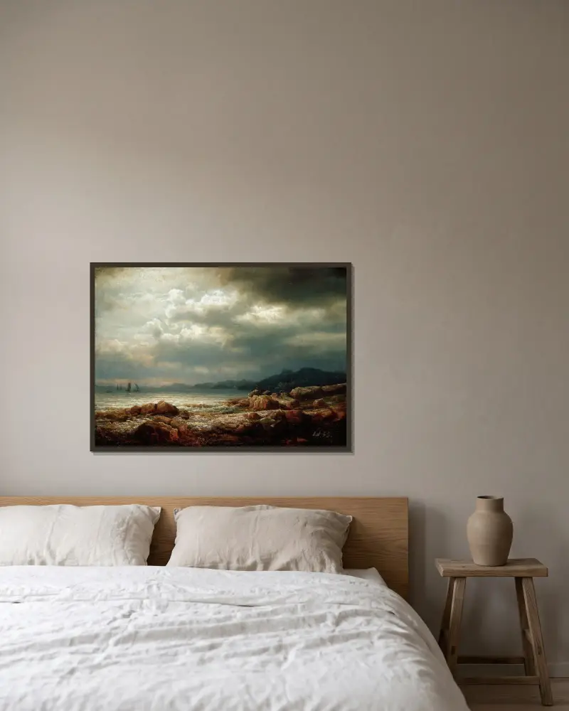 Coastal Landscape av Lars Hertervig inramad på en vägg