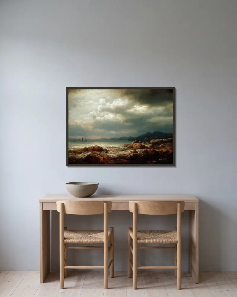 Coastal Landscape av Lars Hertervig inramad på en vägg