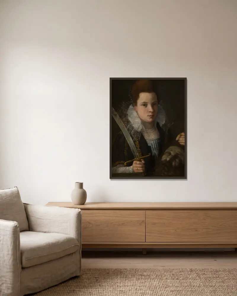 Judith with the Head of Holofernes av Lavinia Fontana inramad på en vägg