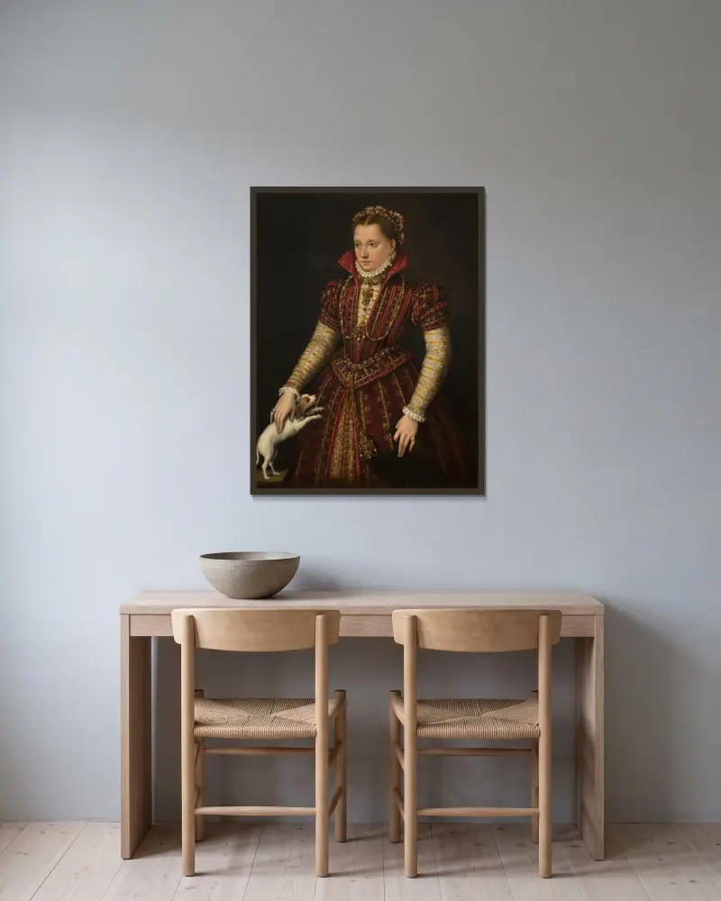 Porträtt av en adelsdam av Lavinia Fontana inramad på en vägg