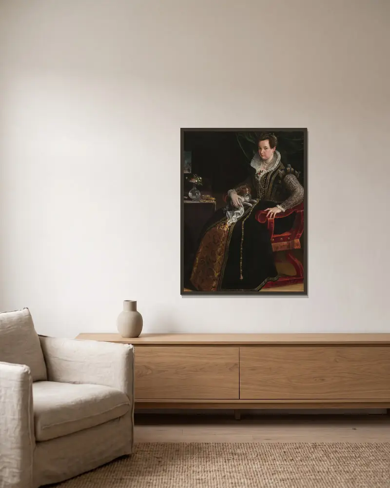 Portrait of Costanza Alidosi av Lavinia Fontana inramad på en vägg