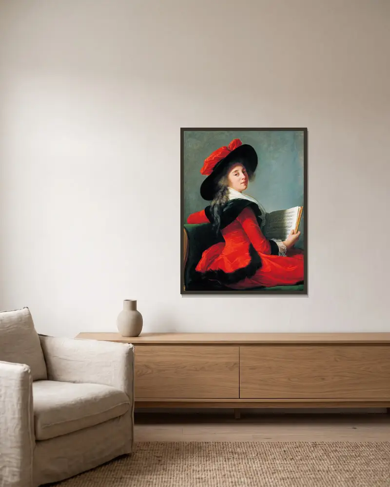 Baronne De Crussol av Elisabeth Louise Vigée Le Brun inramad på en vägg