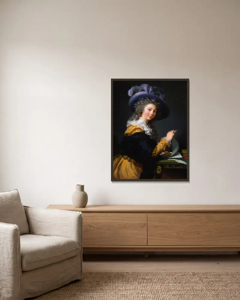 Gräfin von Ceres – Dame, die einen Brief faltet von Elisabeth Louise Vigée Le Brun gerahmt an einer Wand