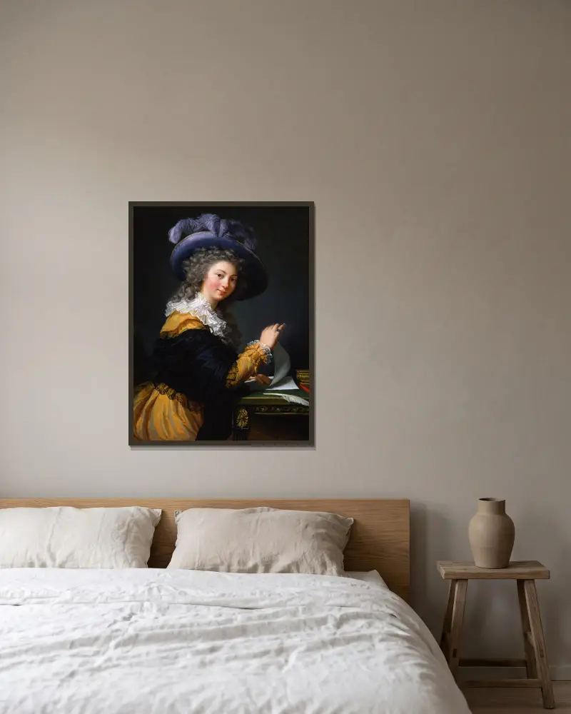 Gräfin von Ceres – Dame, die einen Brief faltet von Elisabeth Louise Vigée Le Brun gerahmt an einer Wand