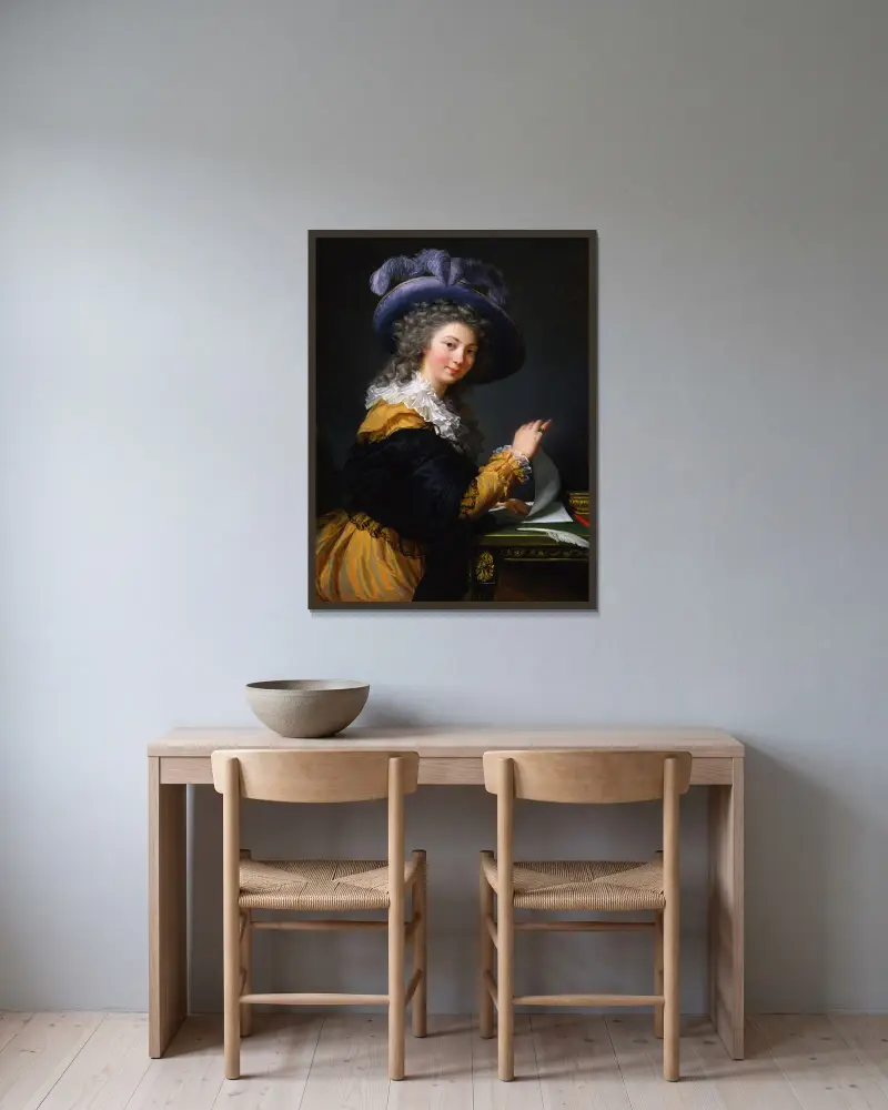 Gräfin von Ceres – Dame, die einen Brief faltet von Elisabeth Louise Vigée Le Brun gerahmt an einer Wand