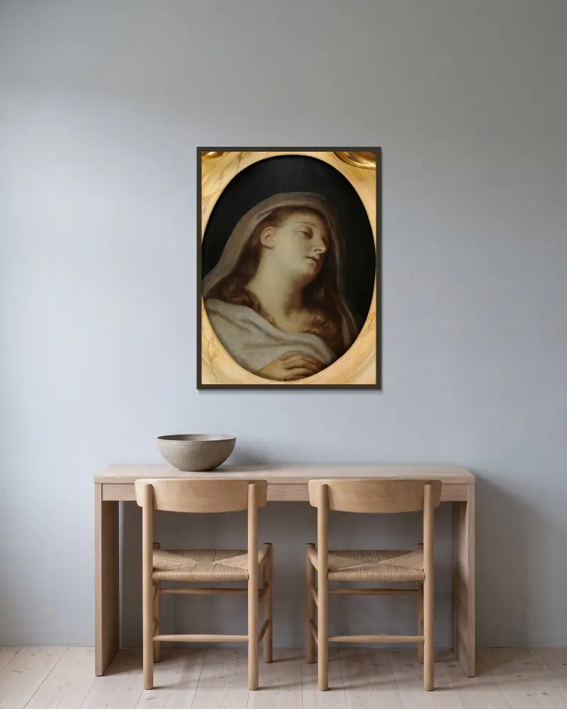 Effigie funéraire d’Henriette Sélincart av Charles Le Brun inramad på en vägg