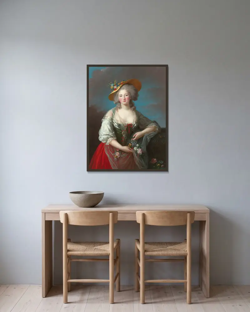 Elisabeth-Philippe-Marie-Hélène de France, dite Madame Elisabeth av Elisabeth Louise Vigée Le Brun inramad på en vägg