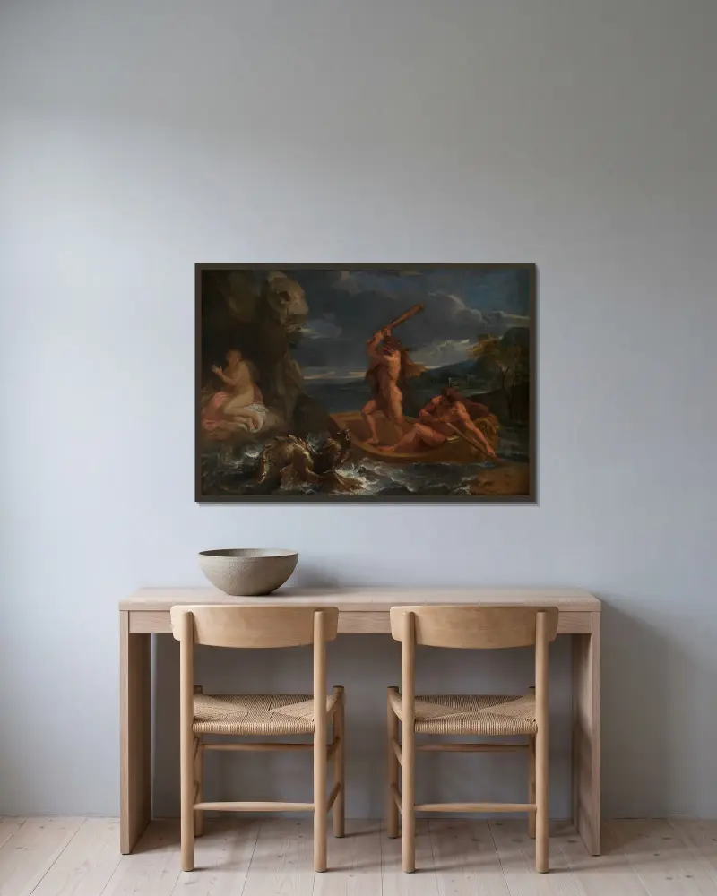 Heracles frees Hesione av Charles Le Brun inramad på en vägg