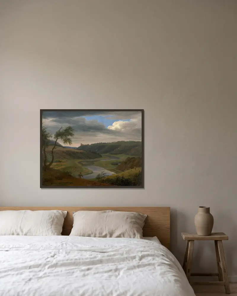 Landschaft an der Maas bei Aiglemon von Elisabeth Louise Vigée Le Brun gerahmt an einer Wand