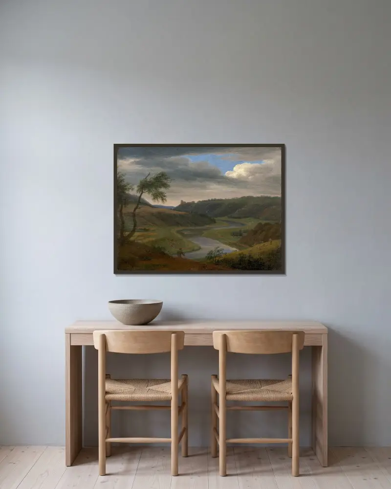 Landschaft an der Maas bei Aiglemon von Elisabeth Louise Vigée Le Brun gerahmt an einer Wand