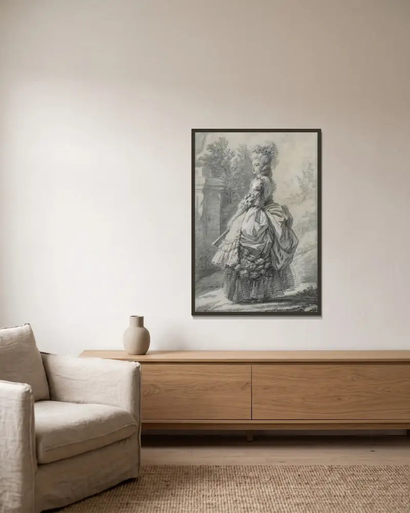 Marie Antoinette i en park av Elisabeth Louise Vigée Le Brun inramad på en vägg